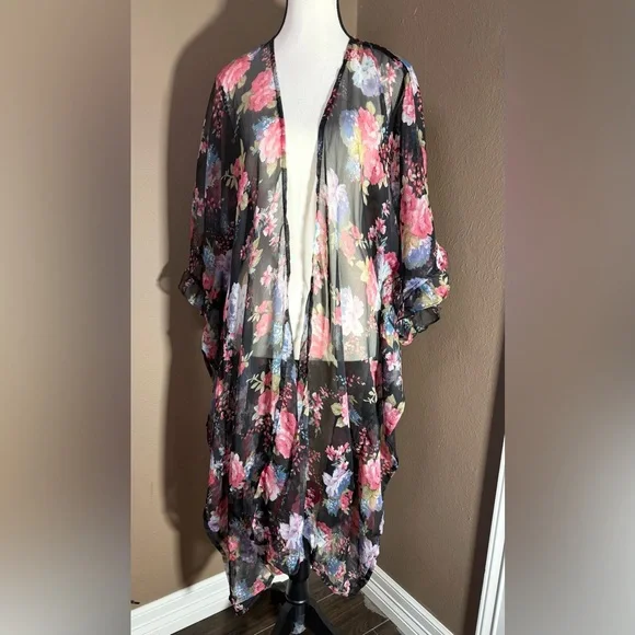 Betsey Johnson Floral Sheer Kimono Duster - Picture 2 of 5